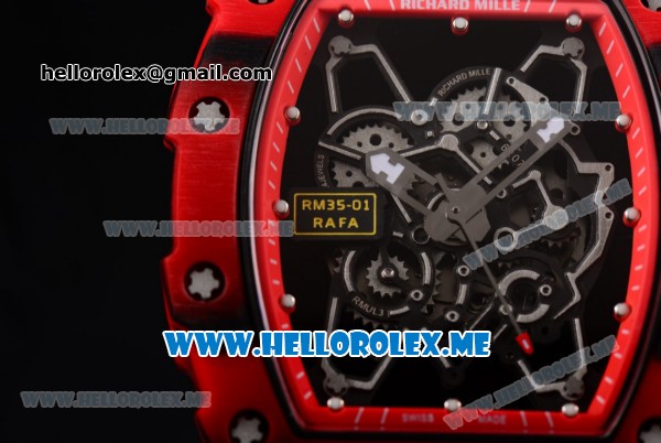Richard Mille RM 35-01 RAFA Miyota 9015 Automatic PVD Case with Skeleton Dial and Red Rubber Strap Dot Markers - Click Image to Close
